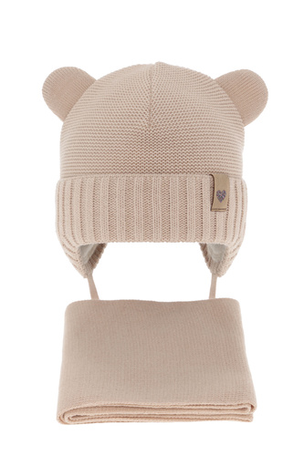 Set invernale bambina: berretto e sciarpa, beige, con lacci, Alice