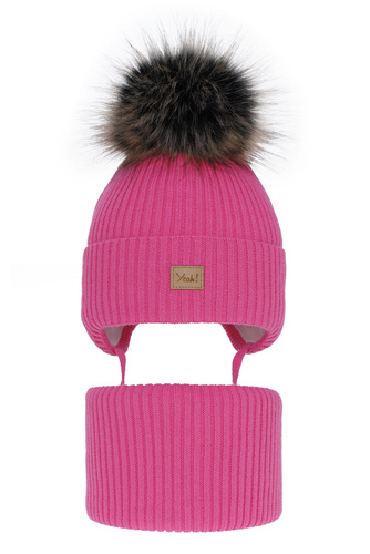 Set invernale bambina: berretto e scaldacollo, rosa, con pompon, Dilajla