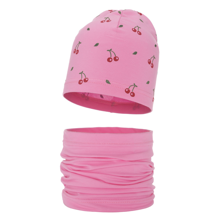 Set autunno/primavera bambina: berretto e scaldacollo, rosa, in cotone, Cerise