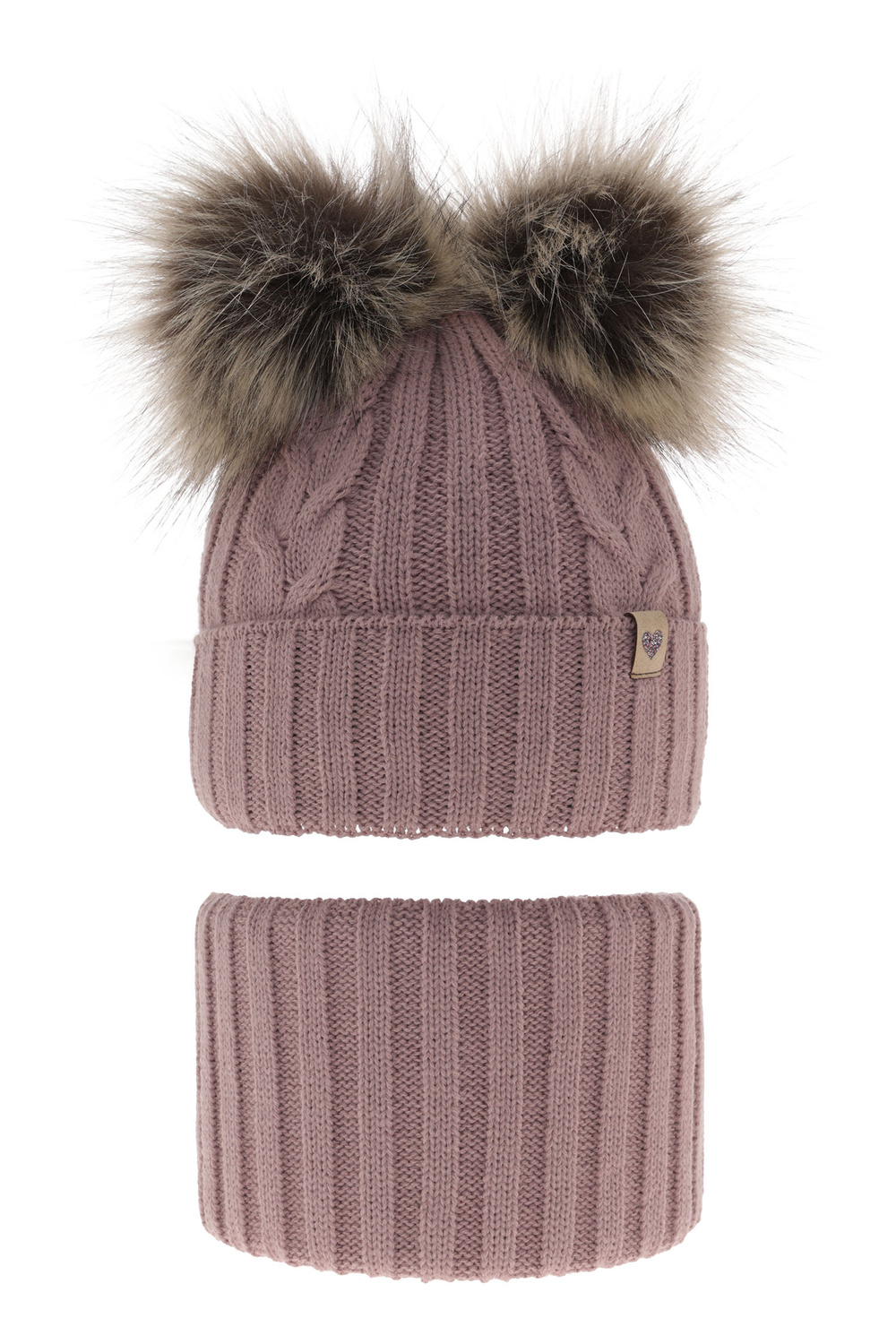 Set invernale bambina: berretto e scaldacollo, lilla, con due pon pon, Amala