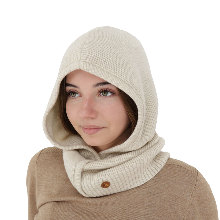 Passamontagna autunnale, invernale, donna, beige, lana merino con cashmere, Kiruna
