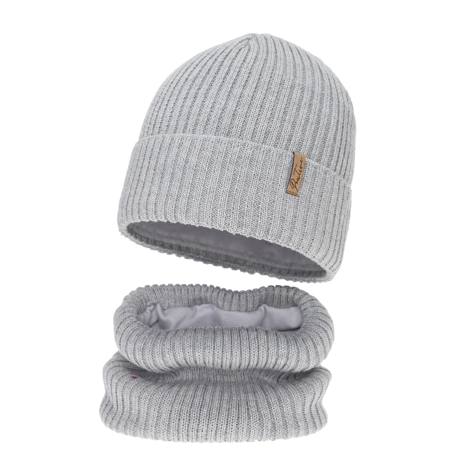 Set invernale bambina (berretto e scaldacollo), grigio, foderato in pile, con lana merino, Odette