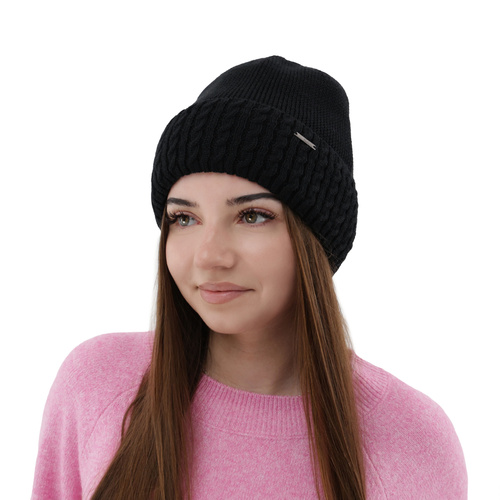 Berretto invernale donna, smeraldo, 100% Lana Merino, Febe