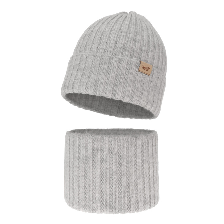 Set invernale bambina: berretto e scaldacollo, grigio, 100% Lana Merino, Karmina