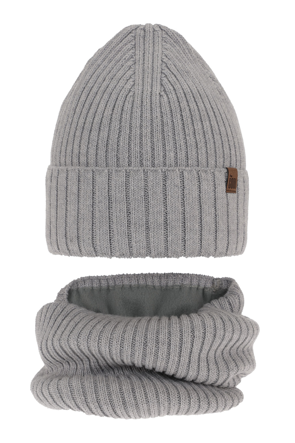 Set invernale bambino: berretto e scaldacollo, grigio chiaro, in lana, Metis
