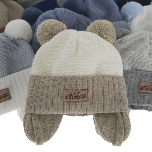 Berretto autunno/primavera bambino, azzurro, con due pon pon, con lacci, Gigant