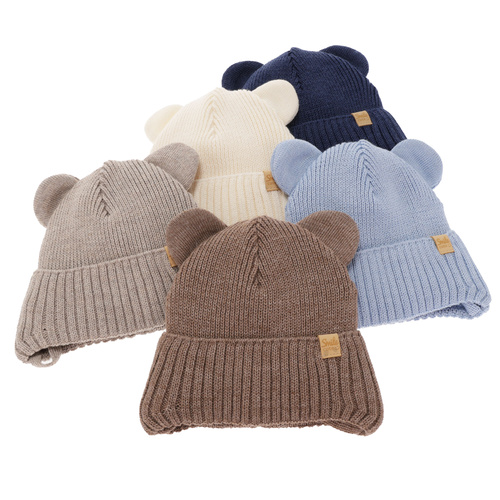 Berretto invernale bambino, crema, con lacci, 100% Lana Merino, Shedon