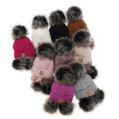 Set invernale bambina: berretto e sciarpa, grigio, con due pon pon, Gabriela