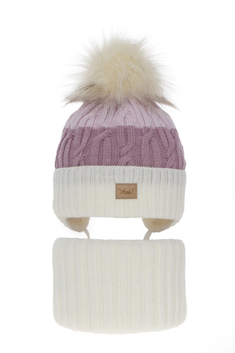 Set invernale bambina: berretto e scaldacollo, crema, con pompon, Riviera