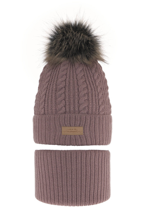 Set invernale bambina: berretto e scaldacollo, lilla, con pompon, Alika