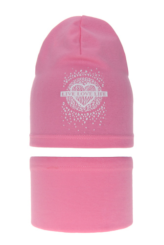 Set autunno/primavera bambina: berretto e scaldacollo, rosa, in cotone, Esmeralda