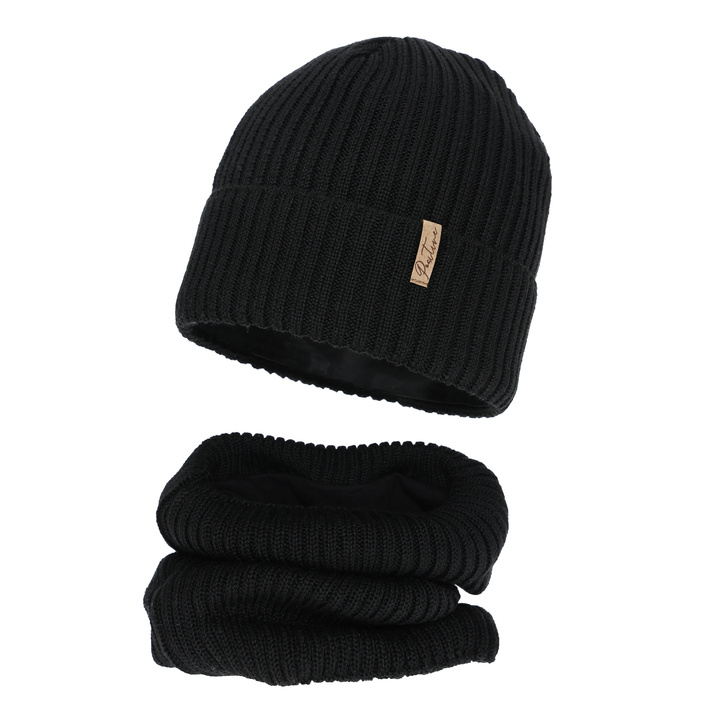 Set invernale bambina (berretto e scaldacollo), nero, foderato in pile, con lana merino, Odette