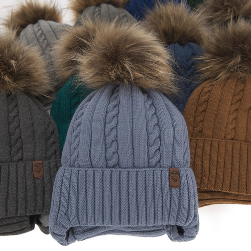 Set invernale bambino: berretto e scaldacollo, blu scuro, con pompon, Peter