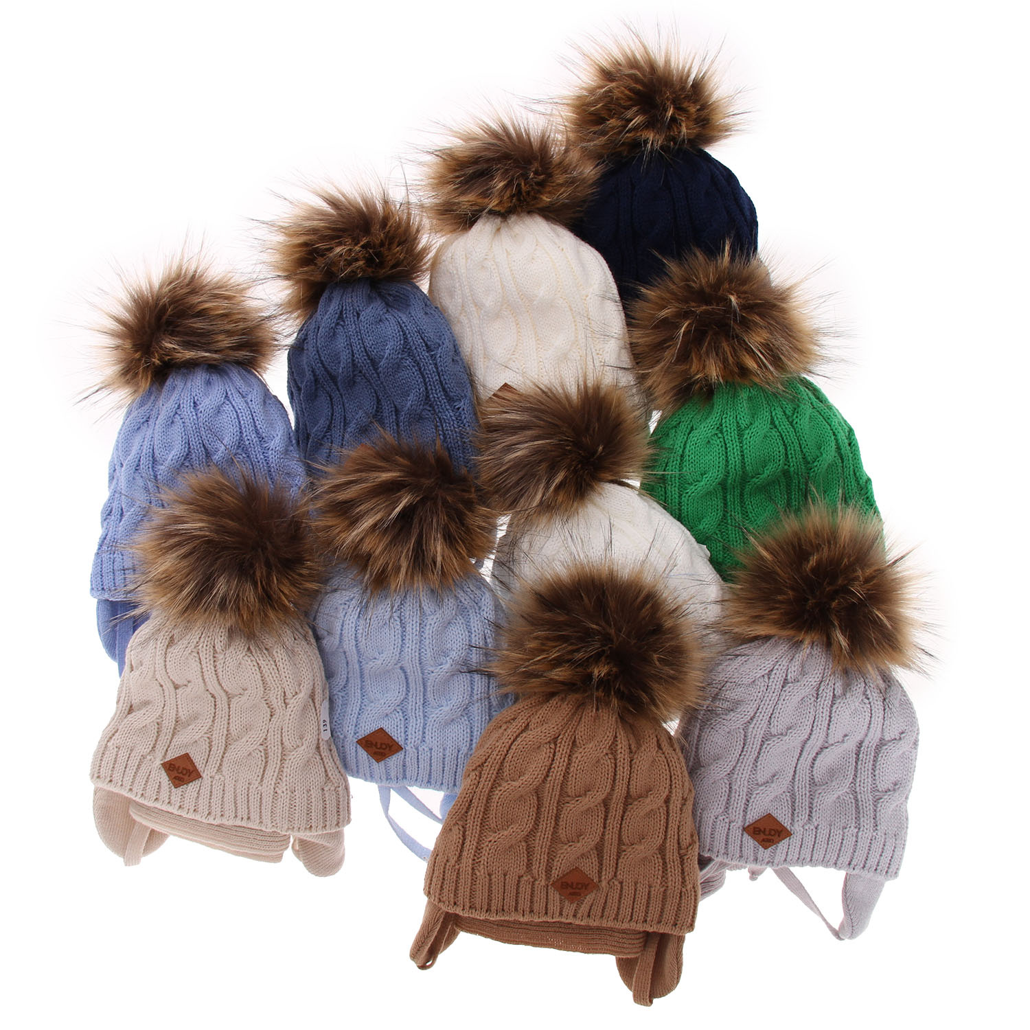 Set invernale bambino: berretto e sciarpa, beige, con pompon, Minor