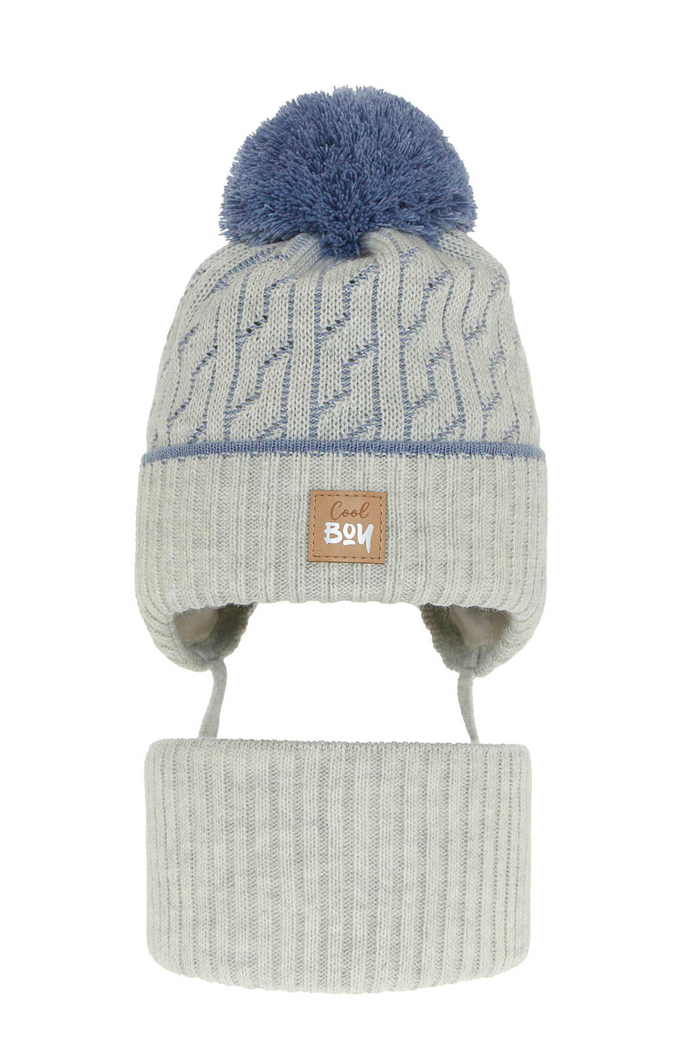 Set invernale bambino: berretto e scaldacollo, grigio, con pompon, Pikolo