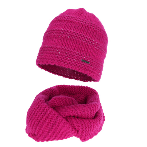 Set invernale (berretto e scaldacollo), amaranto, con lana merino, Driva