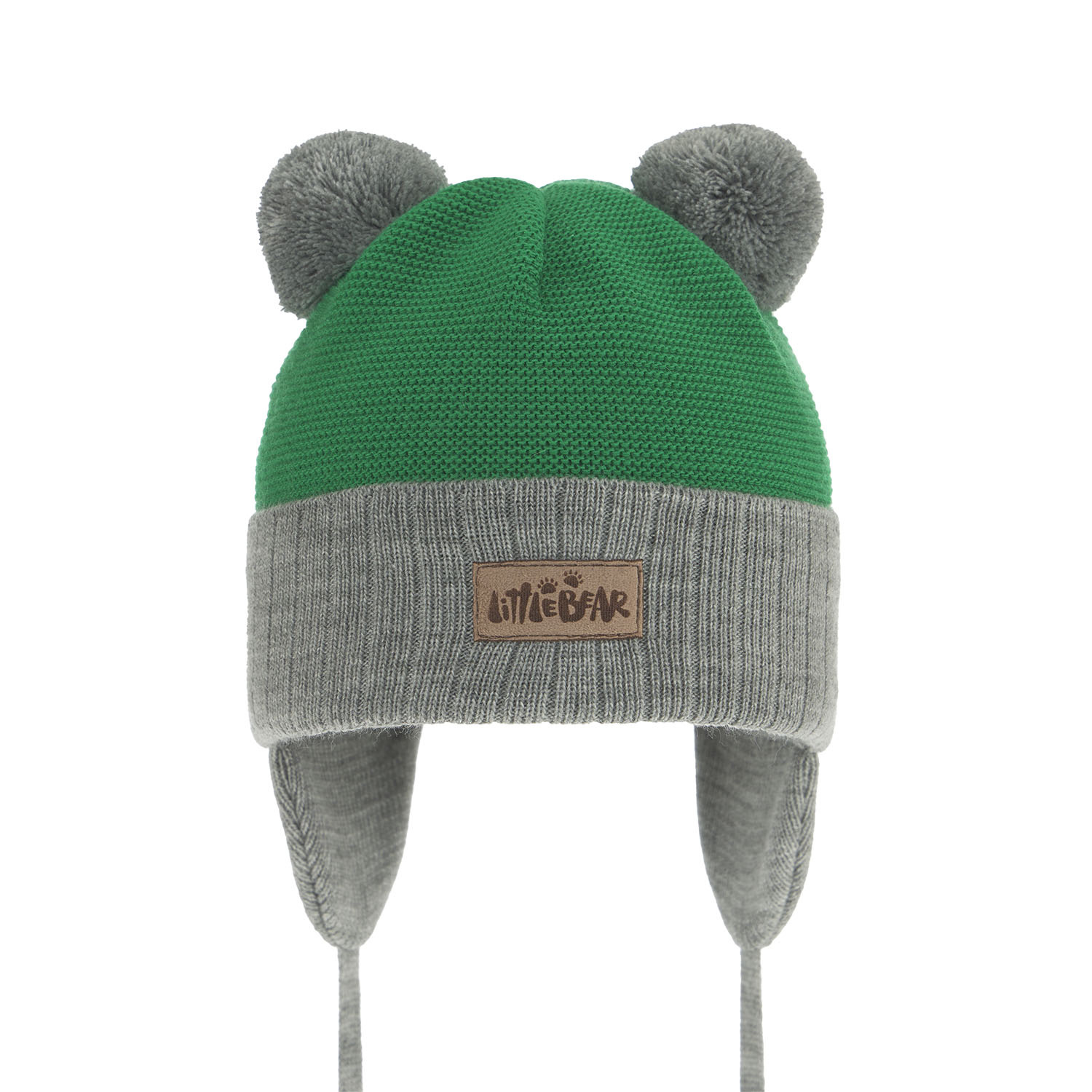Berretto autunno/primavera bambino, grigio, con due pon pon, con lacci, Gigant