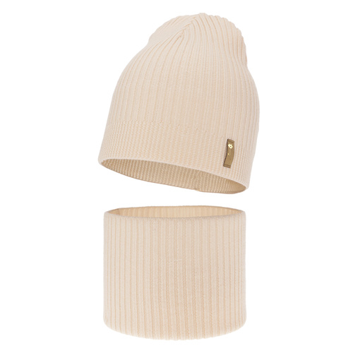 Set autunno/primavera bambina: berretto e scaldacollo, jasnoróżowy, 100% Lana Merino, Chelsie