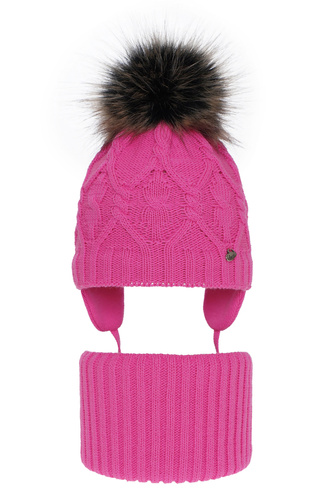 Set invernale bambina: berretto e scaldacollo, rosa, con pompon, Elena