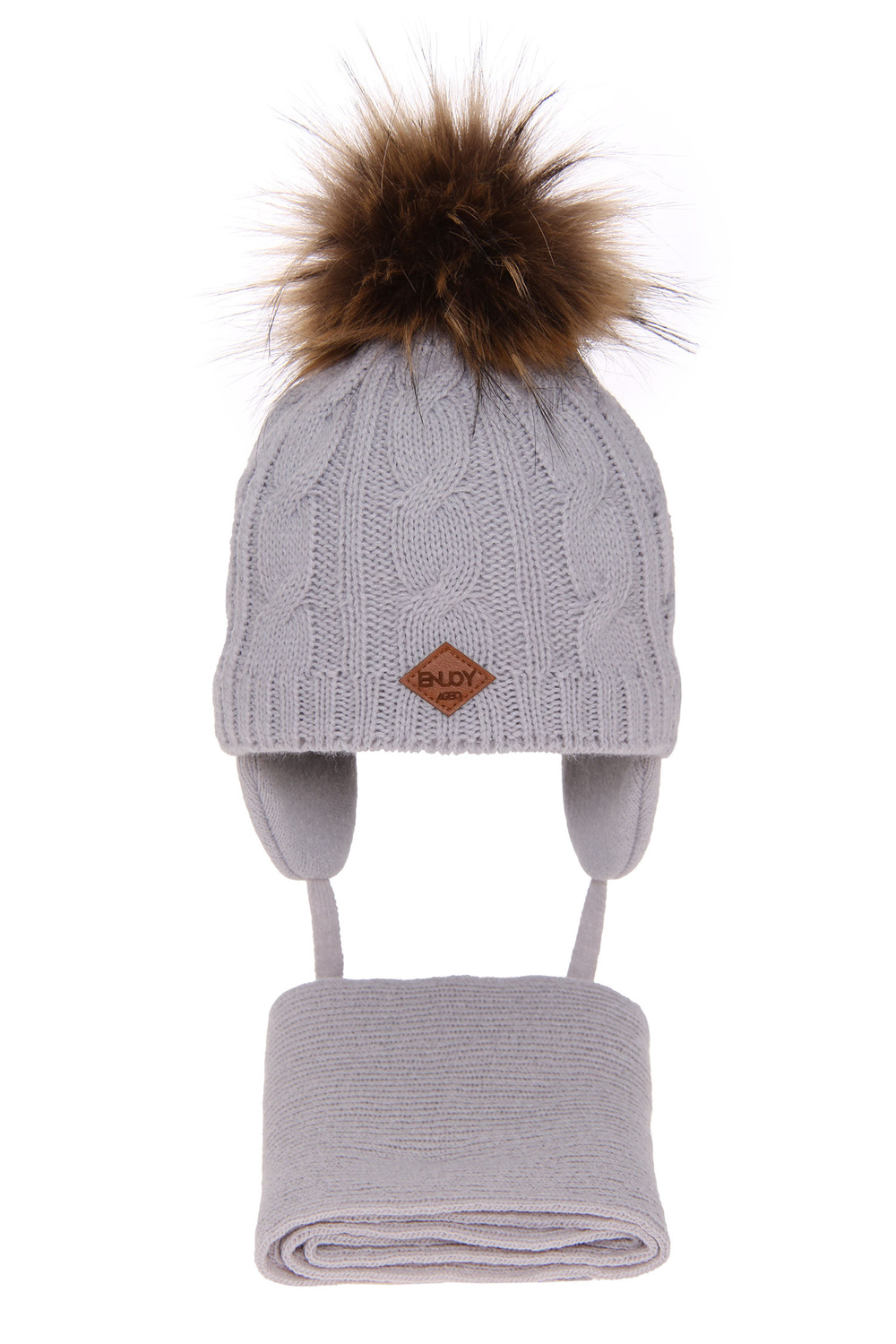 Set invernale bambino: berretto e sciarpa, grigio, con pompon, Minor
