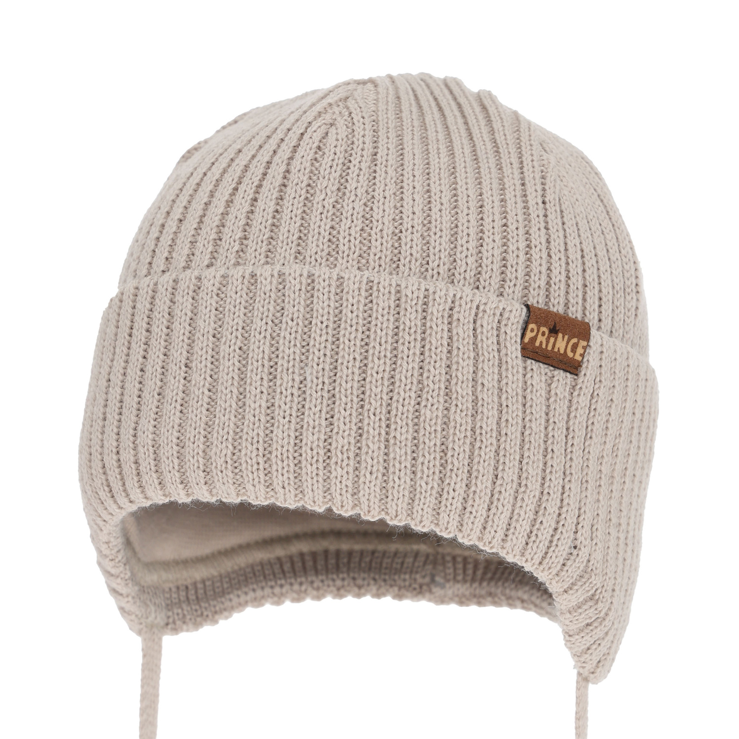 Berretto invernale bambino, con lacci, con lana merino, beige, Puser