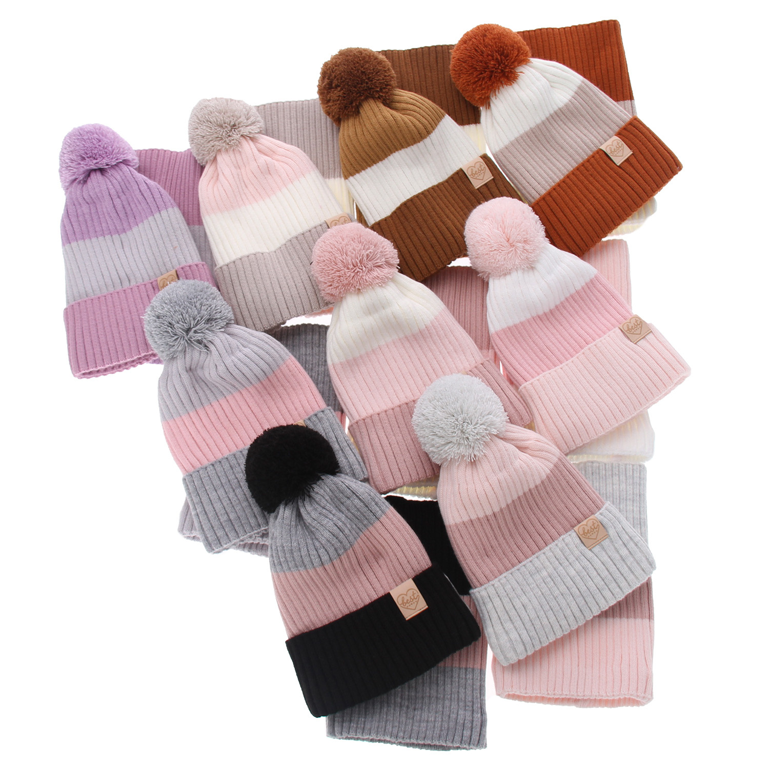 Set invernale bambina: berretto e scaldacollo, nero, con pompon, Indiana