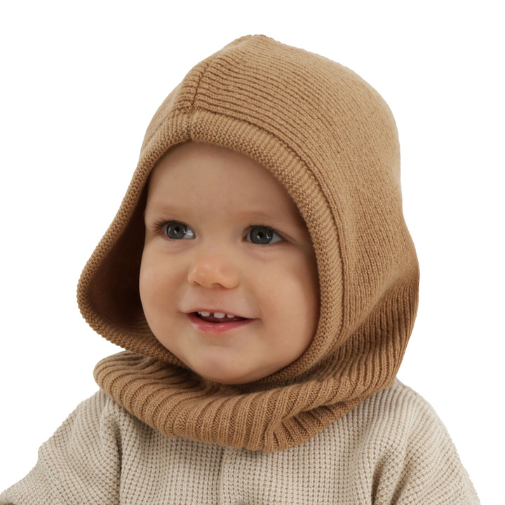 Passamontagna autunno/invernale bambino, camel, lana merino con cashmere, Zoldo