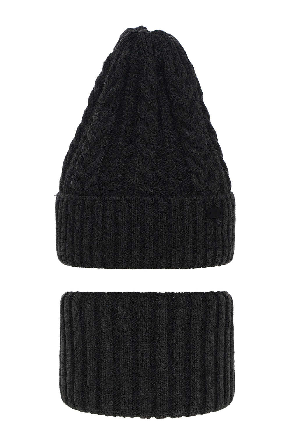 Set invernale bambino: berretto e scaldacollo, grigio scuro, con patch, Colins