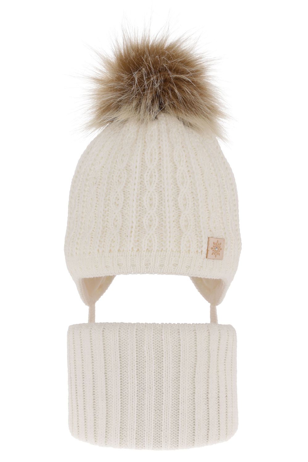Set invernale bambina: berretto e scaldacollo, crema, con pompon, Passa