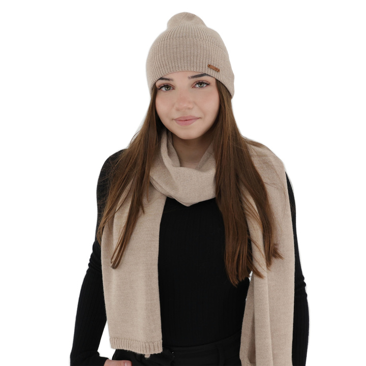 Sciarpa invernale donna, beige, 100% Lana Merino, Elonia