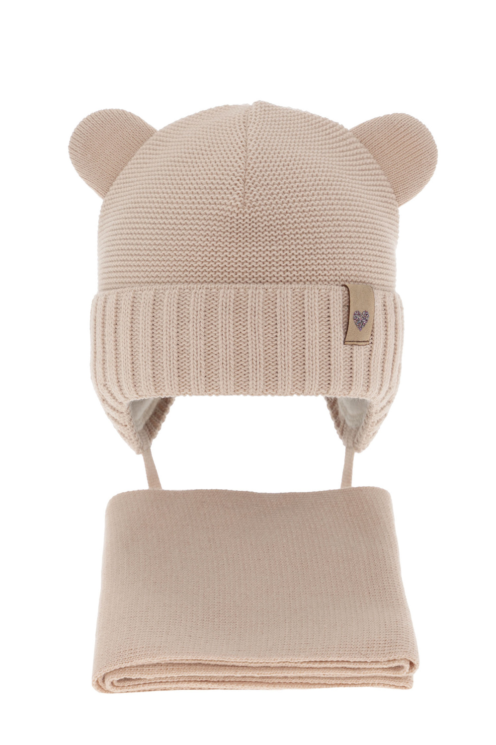 Set invernale bambina: berretto e sciarpa, beige, con lacci, Alice