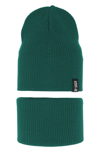 Set autunno/primavera bambino: berretto e scaldacollo, con cotone, verde smeraldo, Tunis