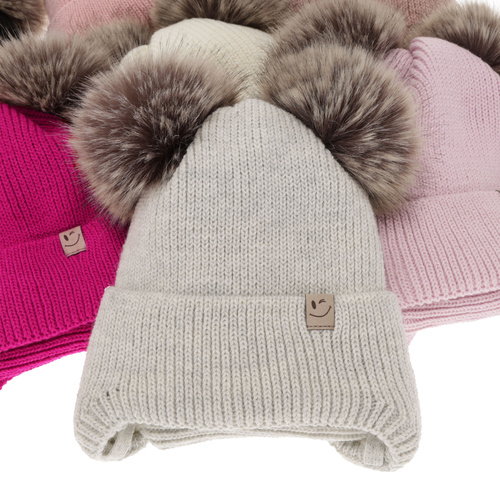 Set invernale bambina: berretto e scaldacollo, rosa, con due pon pon, con lacci, Zori