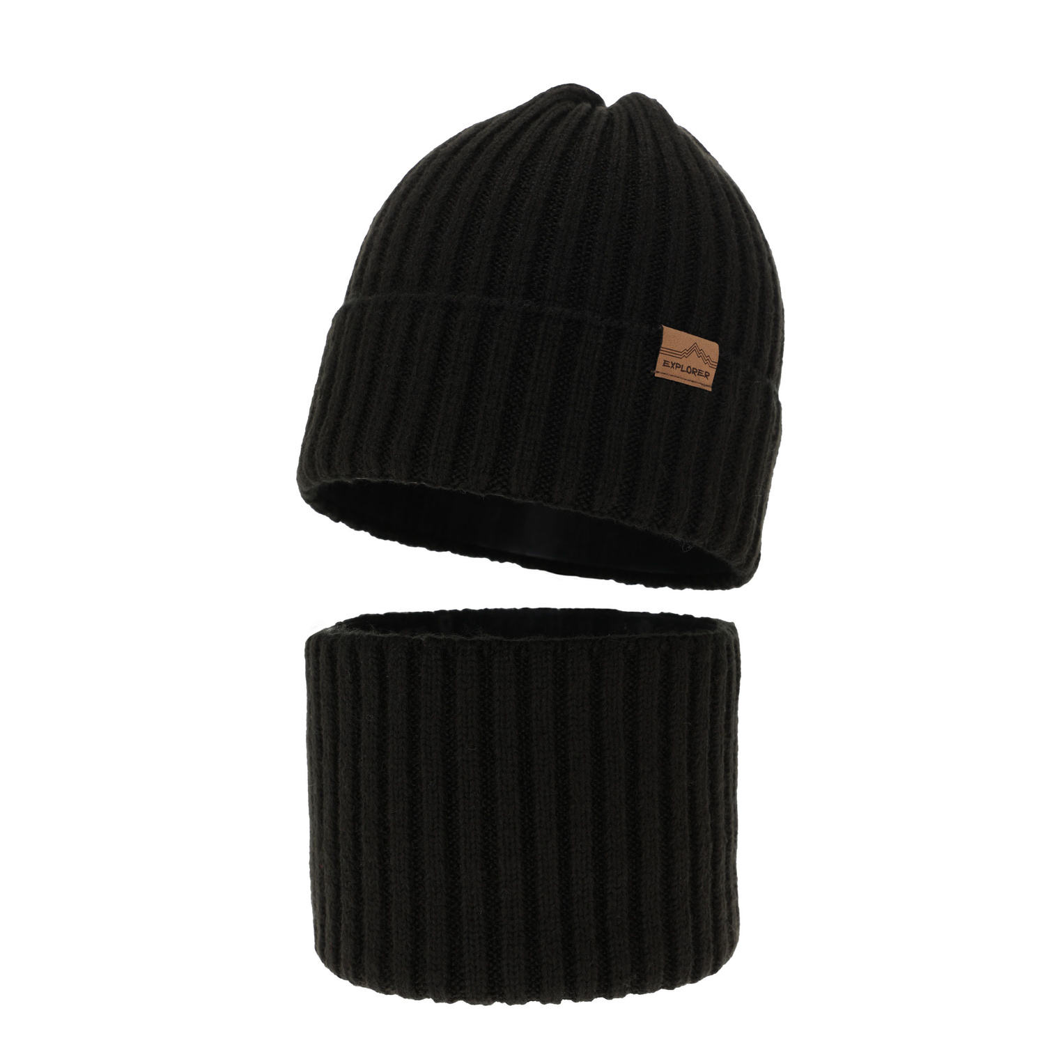 Set invernale bambino: berretto e scaldacollo, nero, 100% Lana Merino, Karmin