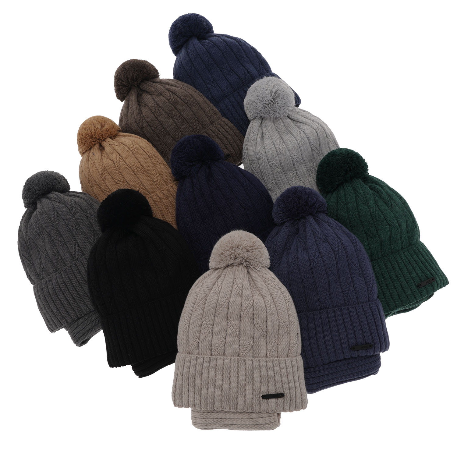 Set invernale bambino: berretto e scaldacollo, camel, con pompon, 100% Lana Merino, Talar