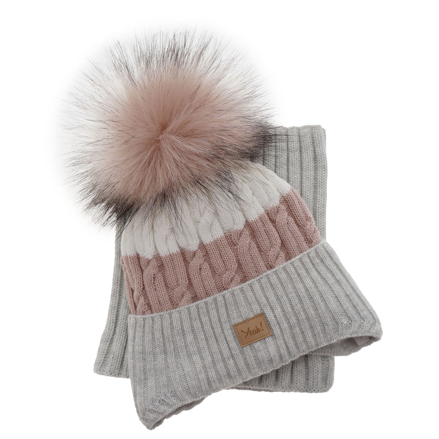 Set invernale bambina: berretto e scaldacollo, grigio, con pompon, Riviera