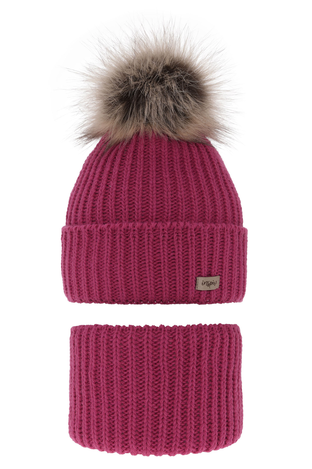 Set invernale bambina: berretto e scaldacollo, rosa, con pompon, Willow