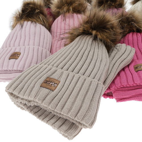 Set invernale bambina (berretto e scaldacollo), rosa chiaro, foderato in pile, con lana merino, Bellina