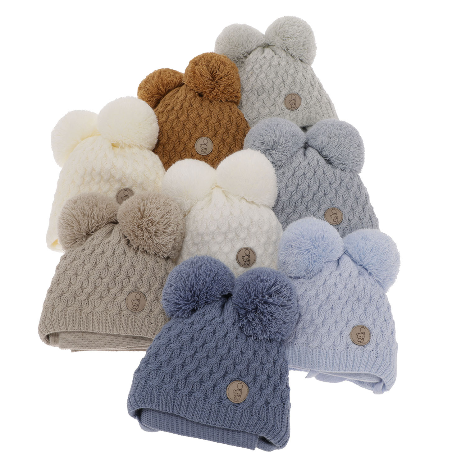 Set invernale bambino: berretto e sciarpa, grigio chiaro, con due pon pon, con lacci, Alonso