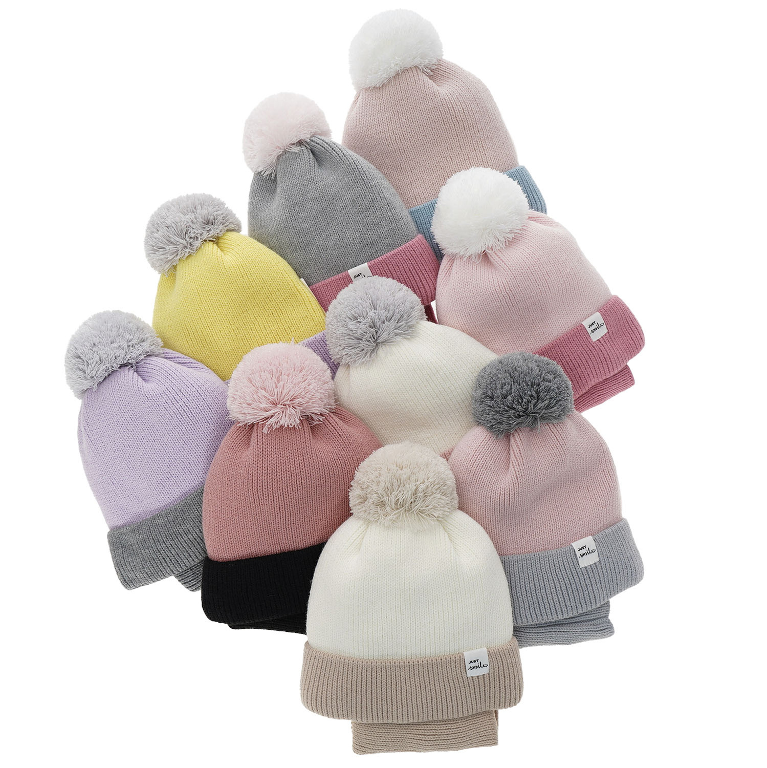 Set invernale bambina: berretto e scaldacollo, grigio, con pompon, Rosalin