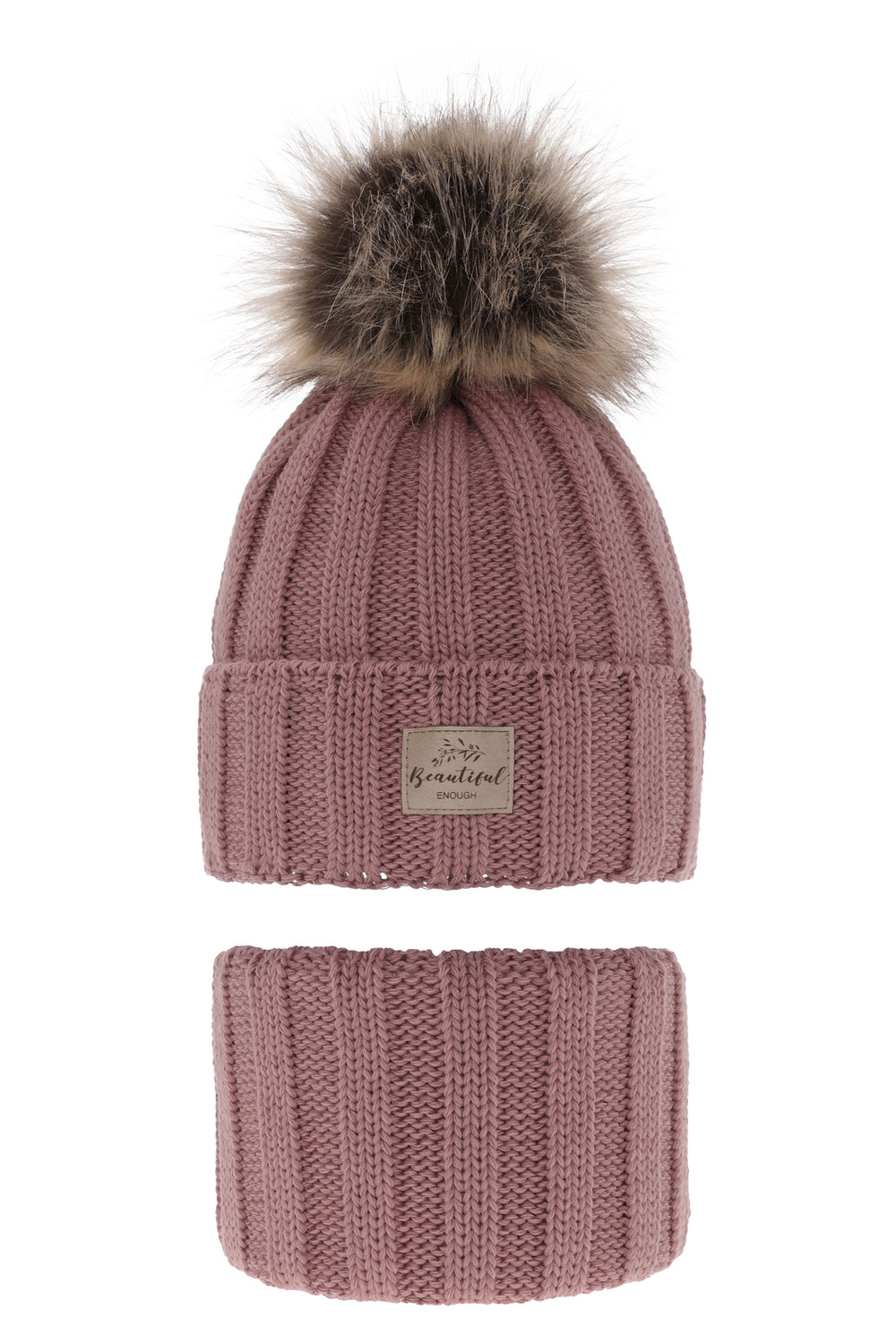 Set invernale bambina: berretto e scaldacollo, lilla, con pompon, Kaliope