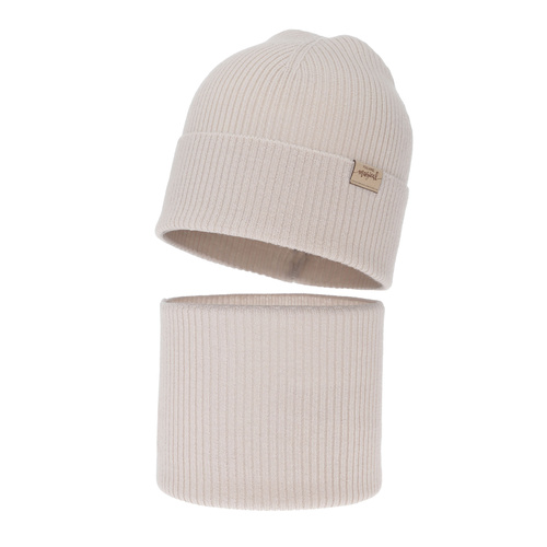 Set autunno/primavera bambina: berretto e scaldacollo, beige, 100% Lana Merino, Magenta