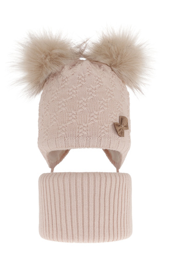 Set invernale bambina: berretto e scaldacollo, rosa, con due pon pon, con lacci, Bettina