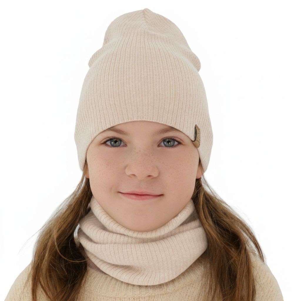 Set autunno/primavera bambina: berretto e scaldacollo, rosa chiaro, 100% Lana Merino, Ricona