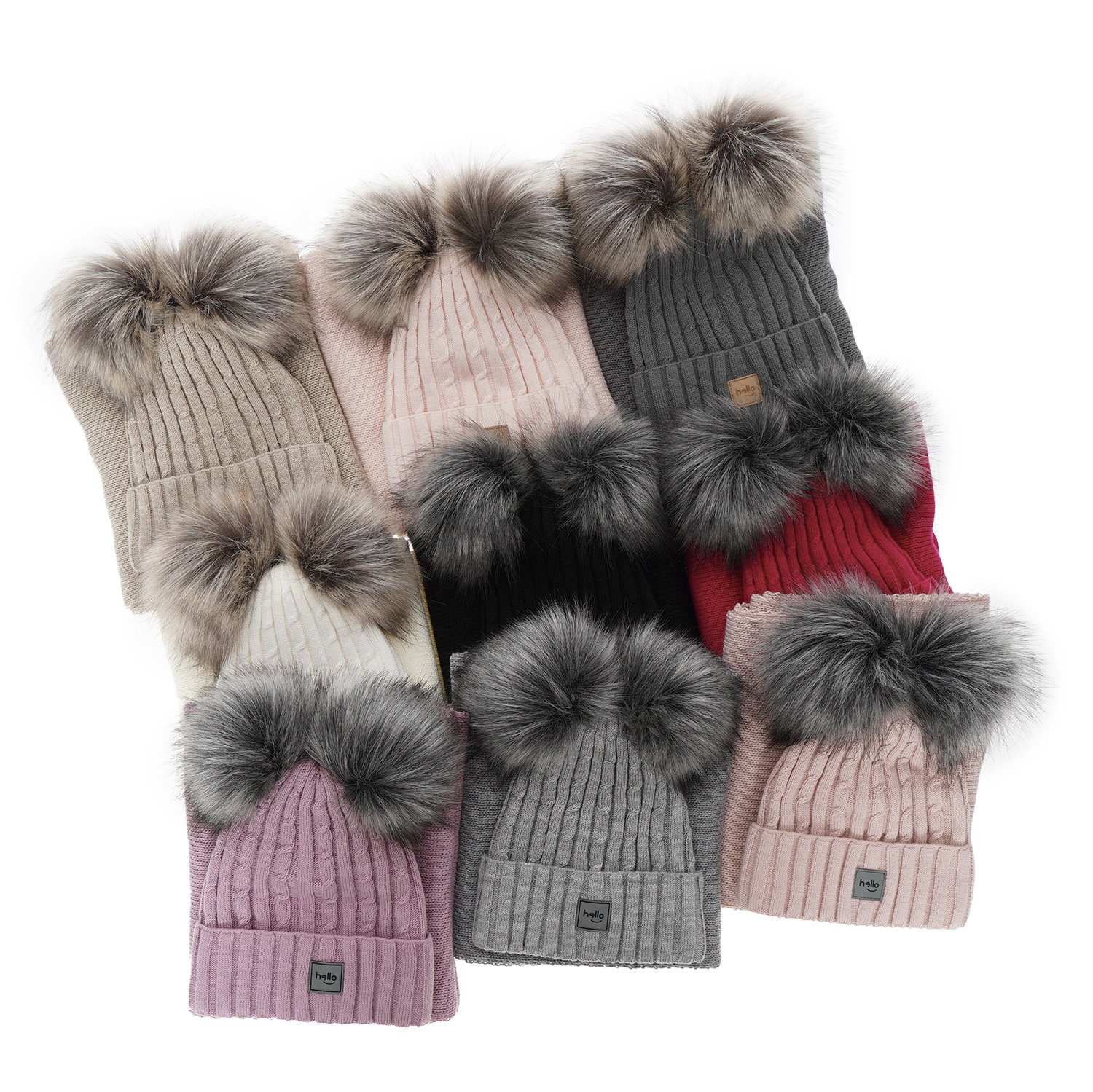 Set invernale bambina: berretto e sciarpa, nero, con due pon pon, Zenda