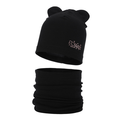 Set autunno/primavera bambina: berretto e scaldacollo, cotone, nero, Cyntia