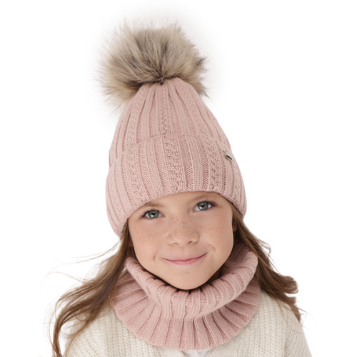 Set invernale bambina: berretto e scaldacollo, lilla, con pompon, Wirginia