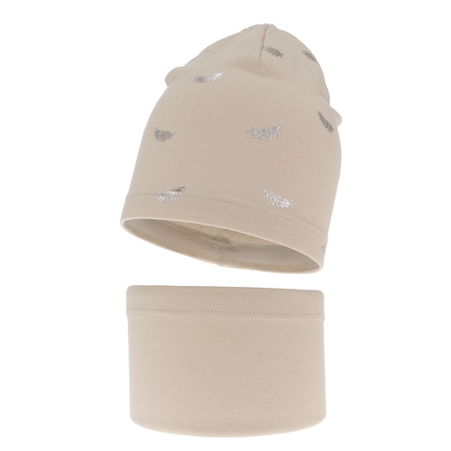Set autunno/primavera bambina: berretto e scaldacollo, beige, cotone, Florena