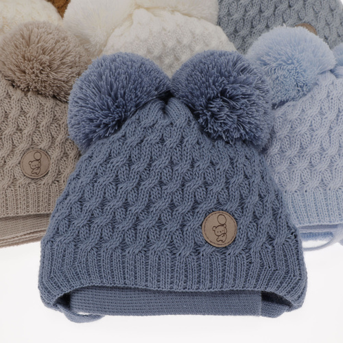 Set invernale bambino: berretto e sciarpa, camel, con due pon pon, con lacci, Alonso