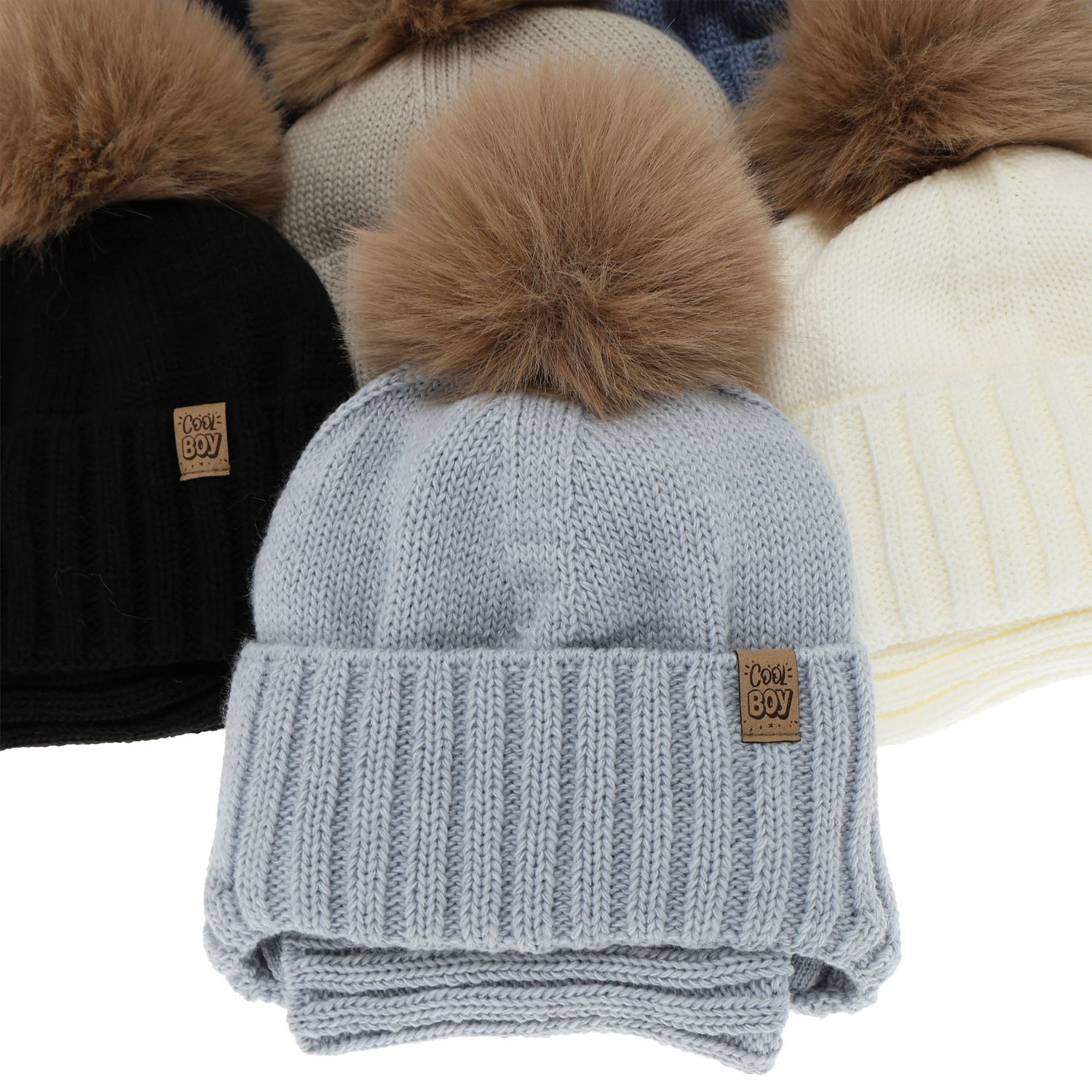 Set invernale bambino: berretto e scaldacollo, grigio, con pompon, Talens